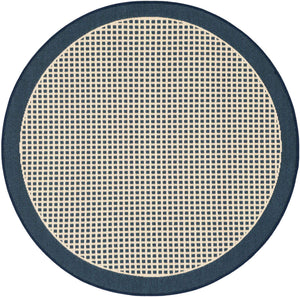 Navy Blue 3' 1 x 3' 1 Outdoor Border Round Area Rug Weather Resistant for Patio, Deck, Terrace, Balcony, Porch 100% Polypropylene Classic Bordered Carpet for Sale at Rug Engine