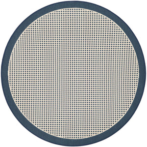 Navy Blue 4' 1 x 4' 1 Outdoor Border Round Area Rug Weather Resistant for Patio, Deck, Terrace, Balcony, Porch 100% Polypropylene Classic Bordered Carpet for Sale at Rug Engine