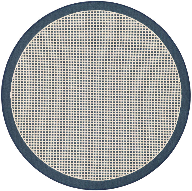 Navy Blue 4' 1 x 4' 1 Outdoor Border Round Area Rug Weather Resistant for Patio, Deck, Terrace, Balcony, Porch 100% Polypropylene Classic Bordered Carpet for Sale at Rug Engine