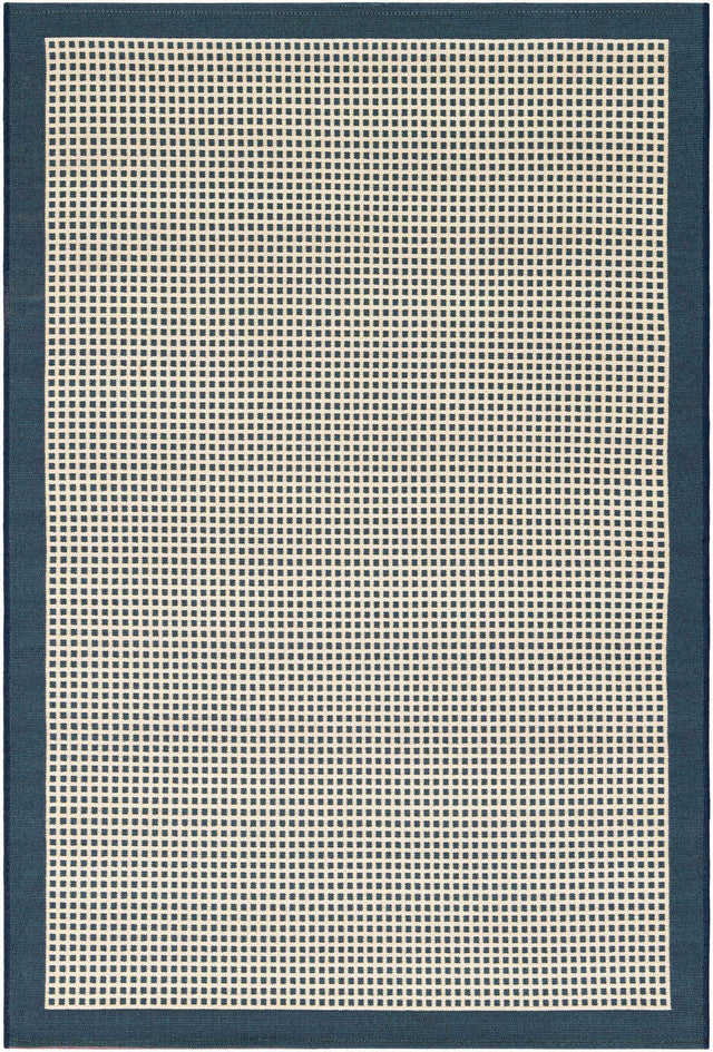 Navy Blue 4' 1 x 6' 1 Outdoor Border Rectangle Area Rug Weather Resistant for Patio, Deck, Terrace, Balcony, Porch 100% Polypropylene Classic Bordered Carpet for Sale at Rug Engine