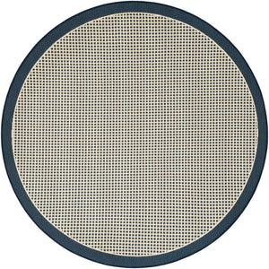 Navy Blue 5' 1 x 5' 1 Outdoor Border Round Area Rug Weather Resistant for Patio, Deck, Terrace, Balcony, Porch 100% Polypropylene Classic Bordered Carpet for Sale at Rug Engine