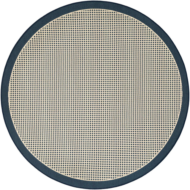 Navy Blue 5' 1 x 5' 1 Outdoor Border Round Area Rug Weather Resistant for Patio, Deck, Terrace, Balcony, Porch 100% Polypropylene Classic Bordered Carpet for Sale at Rug Engine
