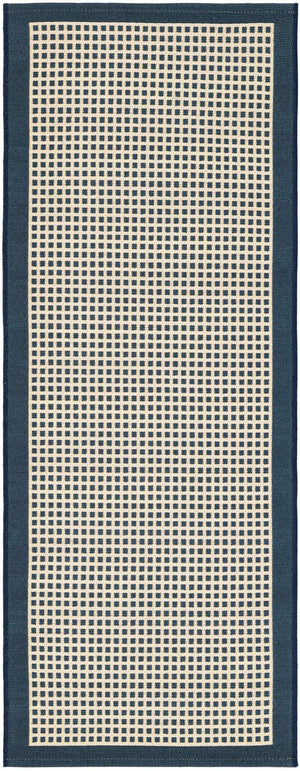 Navy Blue 2' x 5' 1 Outdoor Border Runner Area Rug Weather Resistant for Patio, Deck, Terrace, Balcony, Porch 100% Polypropylene Classic Bordered Carpet for Sale at Rug Engine