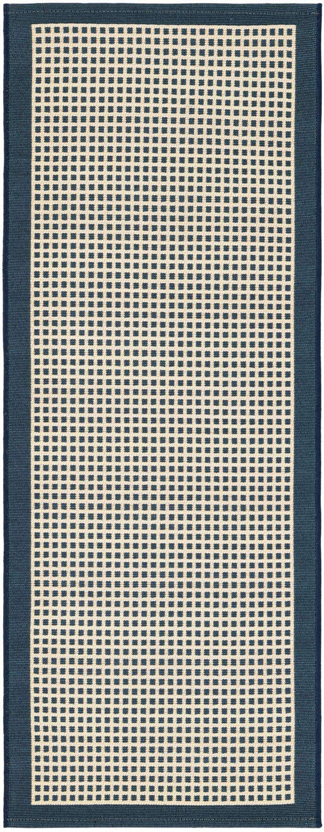 Navy Blue 2' x 5' 1 Outdoor Border Runner Area Rug Weather Resistant for Patio, Deck, Terrace, Balcony, Porch 100% Polypropylene Classic Bordered Carpet for Sale at Rug Engine