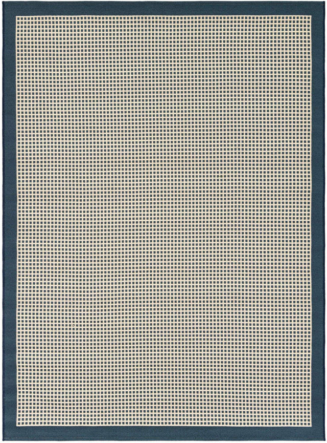 Navy Blue 5' 1 x 7' 1 Outdoor Border Rectangle Area Rug Weather Resistant for Patio, Deck, Terrace, Balcony, Porch 100% Polypropylene Classic Bordered Carpet for Sale at Rug Engine