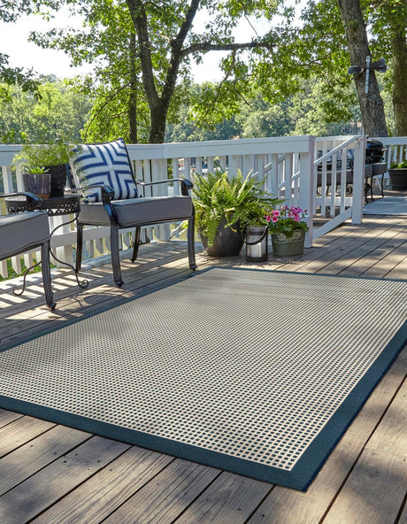 Navy Blue 8' x 10' Outdoor Border Rectangle Rug