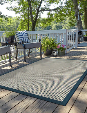Navy Blue 2' x 3' 1 Outdoor Border Rectangle Area Rug Weather Resistant for Patio, Deck, Terrace, Balcony, Porch 100% Polypropylene Classic Bordered Carpet for Sale at Rug Engine
