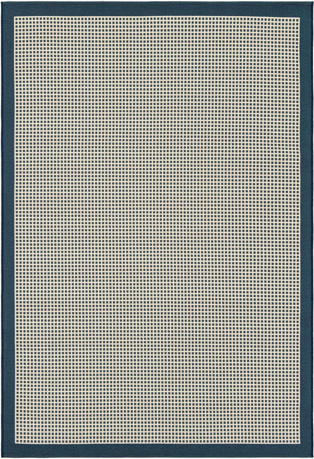 Navy Blue 5' 1 x 8' Outdoor Border Rectangle Area Rug Weather Resistant for Patio, Deck, Terrace, Balcony, Porch 100% Polypropylene Classic Bordered Carpet for Sale at Rug Engine