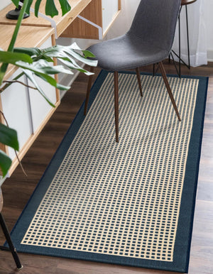 Navy Blue 2' 7 x 12' Outdoor Border Runner Area Rug Weather Resistant for Patio, Deck, Terrace, Balcony, Porch