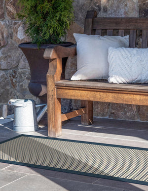 Navy Blue 2' x 5' 1 Outdoor Border Runner Area Rug Weather Resistant for Patio, Deck, Terrace, Balcony, Porch 100% Polypropylene Classic Bordered Carpet for Sale at Rug Engine