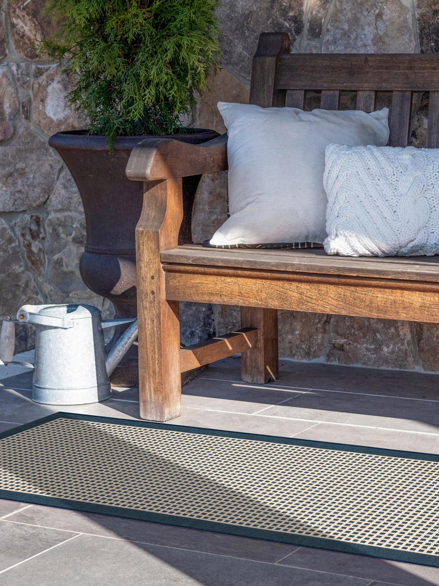 Navy Blue 2' 7 x 12' Outdoor Border Runner Area Rug Weather Resistant for Patio, Deck, Terrace, Balcony, Porch