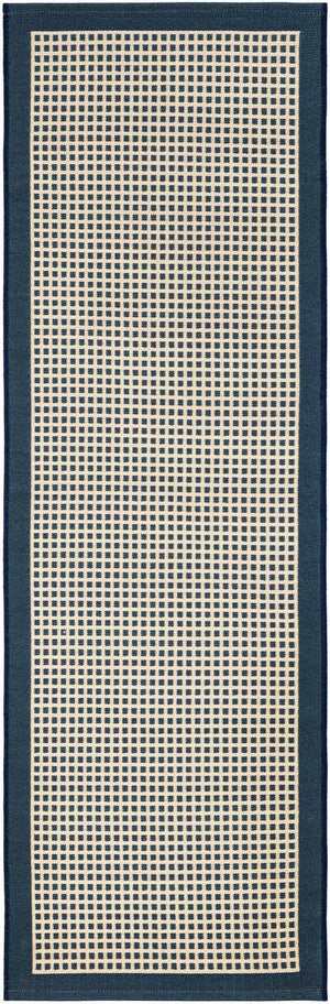 Navy Blue 2' x 6' 1 Outdoor Border Runner Area Rug Weather Resistant for Patio, Deck, Terrace, Balcony, Porch 100% Polypropylene Classic Bordered Carpet for Sale at Rug Engine