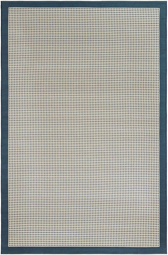 Navy Blue 6' 1 x 9' Outdoor Border Rectangle Area Rug Weather Resistant for Patio, Deck, Terrace, Balcony, Porch 100% Polypropylene Classic Bordered Carpet for Sale at Rug Engine