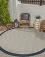 Navy Blue 3' 1 x 3' 1 Outdoor Border Round Area Rug Weather Resistant for Patio, Deck, Terrace, Balcony, Porch 100% Polypropylene Classic Bordered Carpet for Sale at Rug Engine
