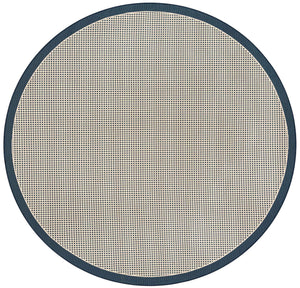 Navy Blue 7' 10 x 7' 10 Outdoor Border Round Area Rug Weather Resistant for Patio, Deck, Terrace, Balcony, Porch 100% Polypropylene Classic Bordered Carpet for Sale at Rug Engine