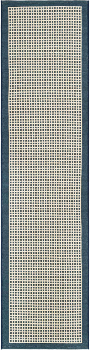 Navy Blue 2' x 8' Outdoor Border Runner Area Rug Weather Resistant for Patio, Deck, Terrace, Balcony, Porch 100% Polypropylene Classic Bordered Carpet for Sale at Rug Engine