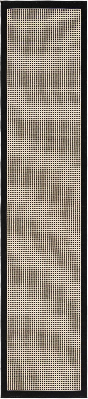 Black 2' 7 x 12' Outdoor Border Runner Area Rug Weather Resistant for Patio, Deck, Terrace, Balcony, Porch
