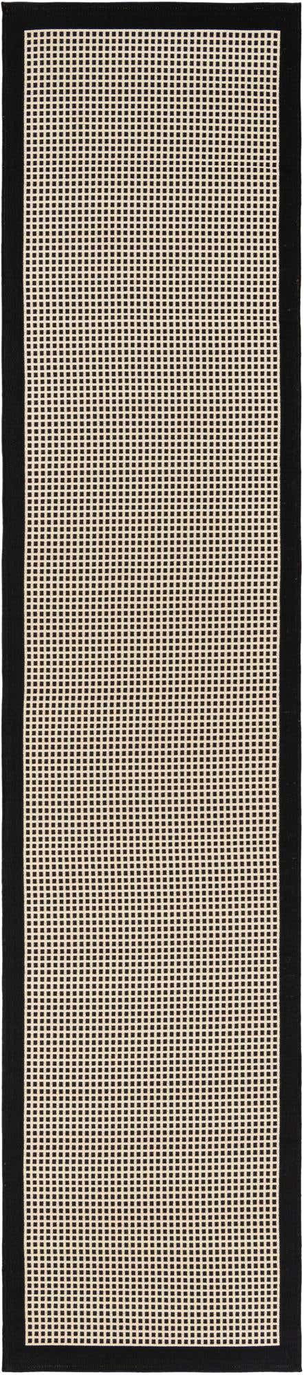 Black 2' 7 x 12' Outdoor Border Runner Area Rug Weather Resistant for Patio, Deck, Terrace, Balcony, Porch