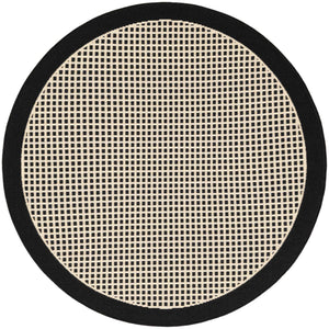 Black 3' 1 x 3' 1 Outdoor Border Round Area Rug Weather Resistant for Patio, Deck, Terrace, Balcony, Porch 100% Polypropylene Classic Bordered Carpet for Sale at Rug Engine