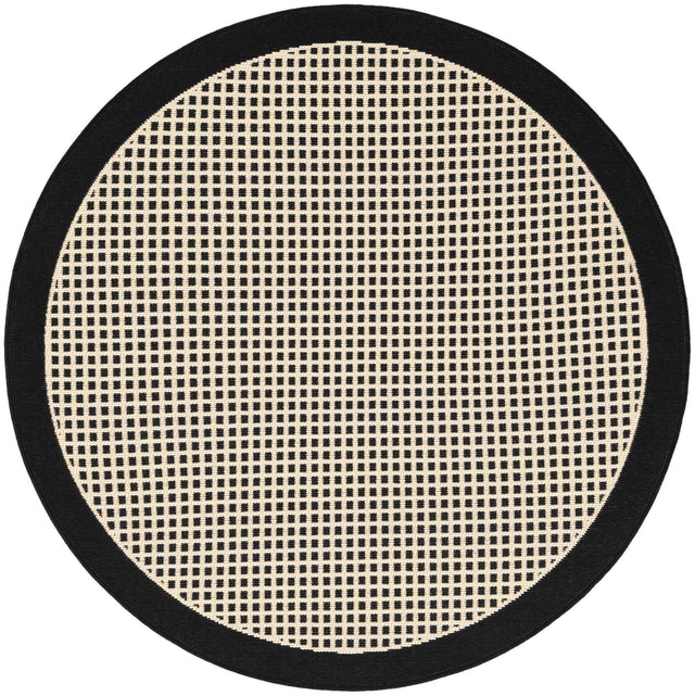 Black 3' 1 x 3' 1 Outdoor Border Round Area Rug Weather Resistant for Patio, Deck, Terrace, Balcony, Porch 100% Polypropylene Classic Bordered Carpet for Sale at Rug Engine