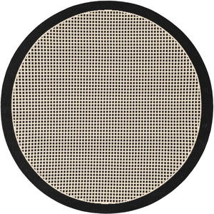 Black 4' 1 x 4' 1 Outdoor Border Round Area Rug Weather Resistant for Patio, Deck, Terrace, Balcony, Porch 100% Polypropylene Classic Bordered Carpet for Sale at Rug Engine