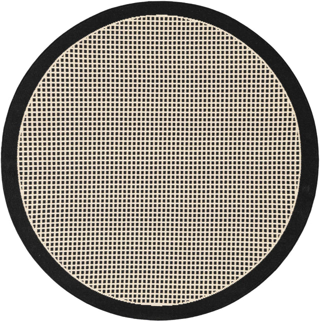 Black 4' 1 x 4' 1 Outdoor Border Round Area Rug Weather Resistant for Patio, Deck, Terrace, Balcony, Porch 100% Polypropylene Classic Bordered Carpet for Sale at Rug Engine