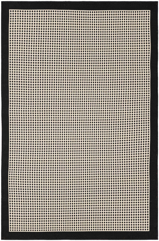 Black 4' 1 x 6' 1 Outdoor Border Rectangle Area Rug Weather Resistant for Patio, Deck, Terrace, Balcony, Porch 100% Polypropylene Classic Bordered Carpet for Sale at Rug Engine