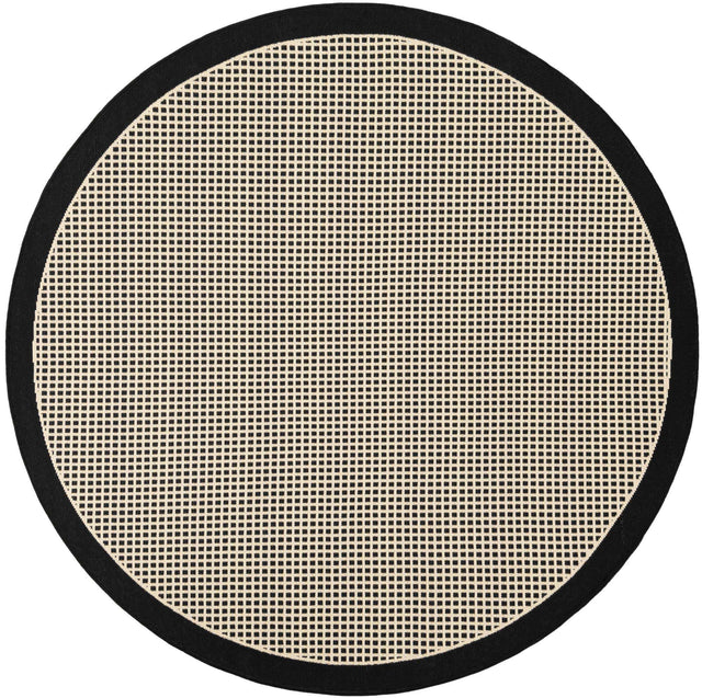 Black 5' 1 x 5' 1 Outdoor Border Round Area Rug Weather Resistant for Patio, Deck, Terrace, Balcony, Porch 100% Polypropylene Classic Bordered Carpet for Sale at Rug Engine