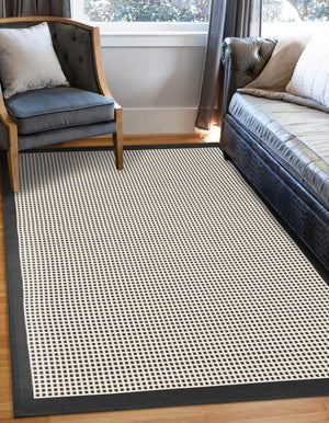 Black 4' 1 x 6' 1 Outdoor Border Rectangle Area Rug Weather Resistant for Patio, Deck, Terrace, Balcony, Porch 100% Polypropylene Classic Bordered Carpet for Sale at Rug Engine