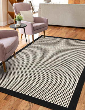 Black 7' 10 x 10' Outdoor Border Rectangle Area Rug Weather Resistant for Patio, Deck, Terrace, Balcony, Porch 100% Polypropylene Classic Bordered Carpet for Sale at Rug Engine