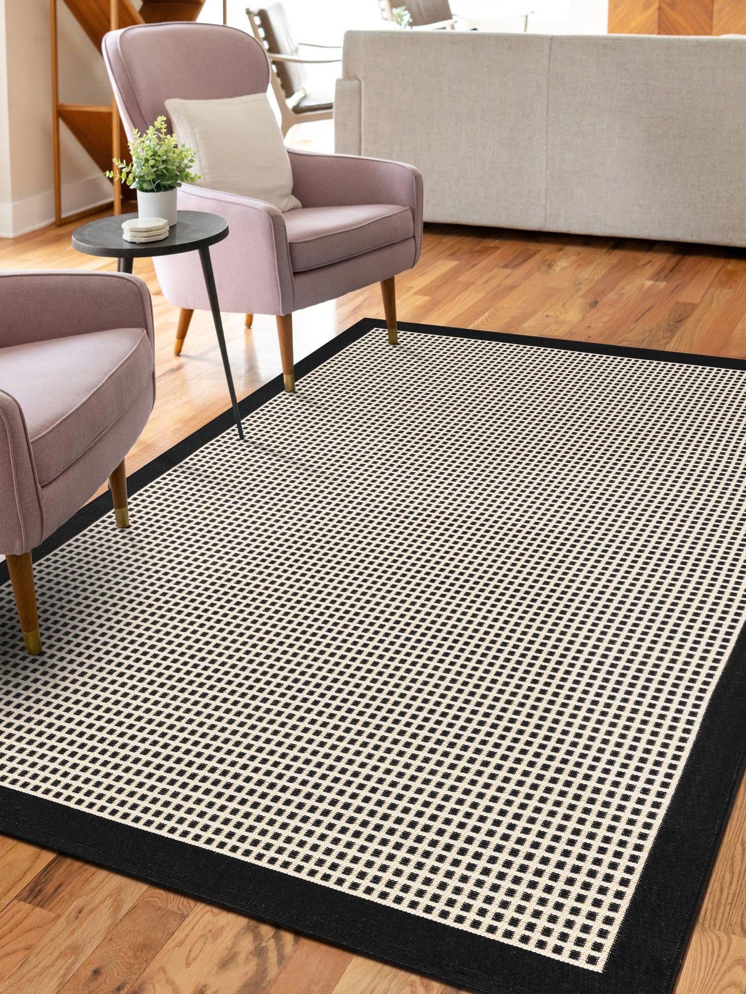 Black 5' 1 x 7' 1 Outdoor Border Rectangle Area Rug Weather Resistant for Patio, Deck, Terrace, Balcony, Porch 100% Polypropylene Classic Bordered Carpet for Sale at Rug Engine