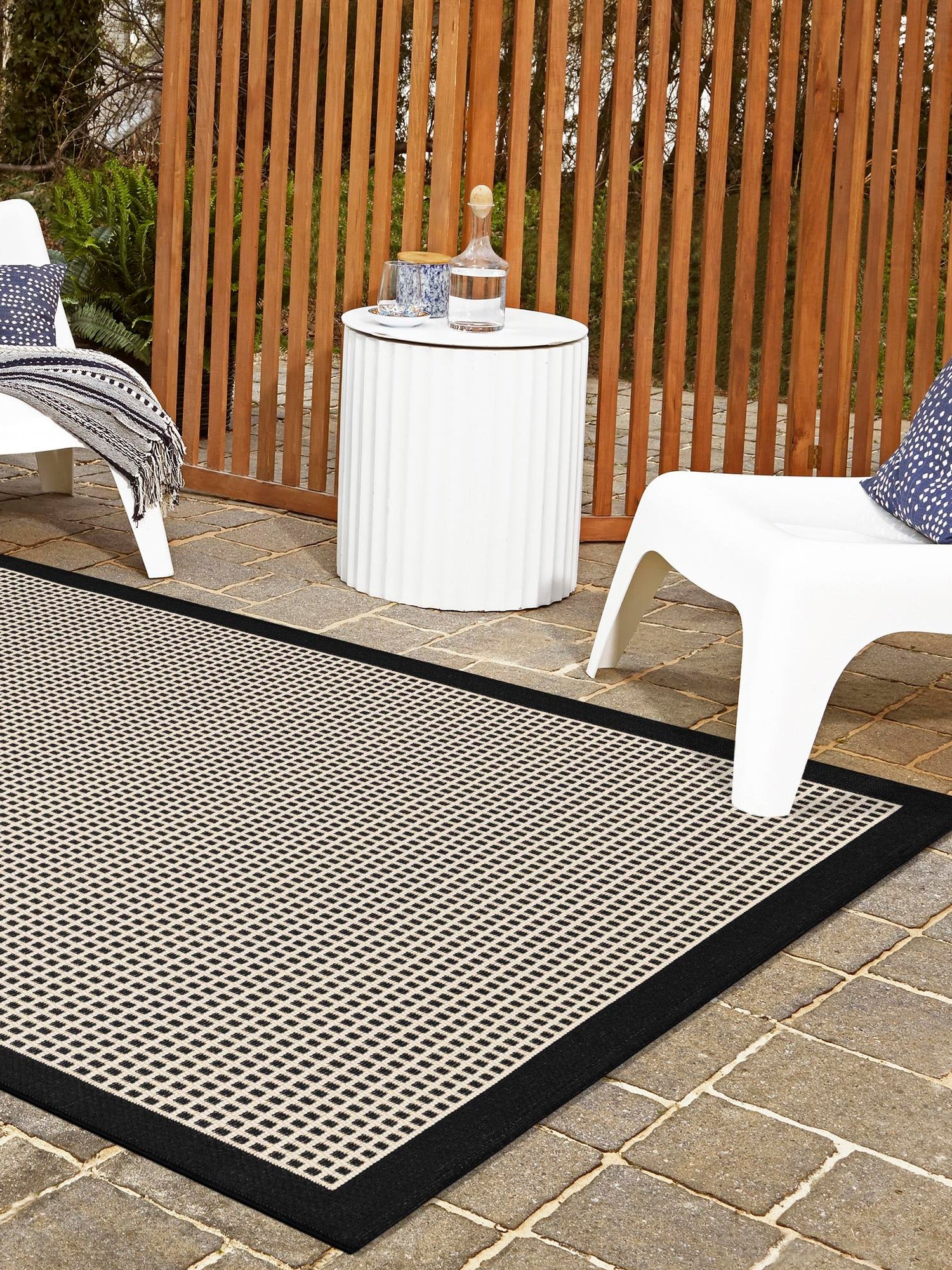 Black 6' 1 x 9' Outdoor Border Rectangle Area Rug Weather Resistant for Patio, Deck, Terrace, Balcony, Porch 100% Polypropylene Classic Bordered Carpet for Sale at Rug Engine