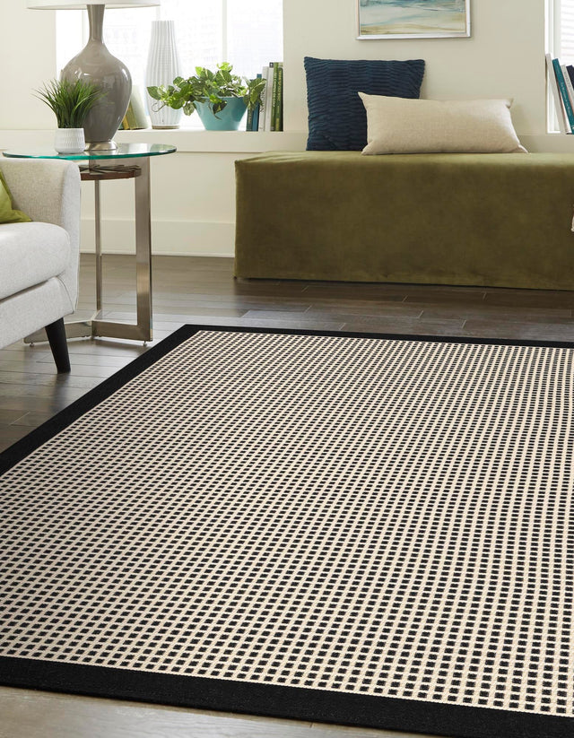 Black 4' 1 x 6' 1 Outdoor Border Rectangle Area Rug Weather Resistant for Patio, Deck, Terrace, Balcony, Porch 100% Polypropylene Classic Bordered Carpet for Sale at Rug Engine