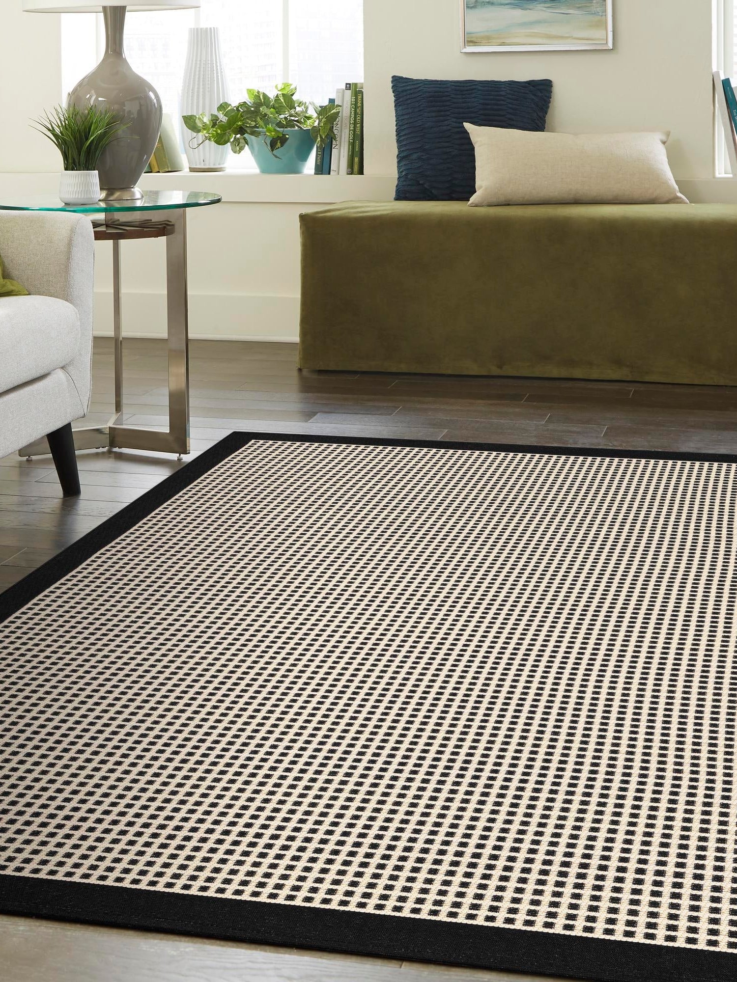 Black 10' x 14' 1 Outdoor Border Rectangle Area Rug Weather Resistant for Patio, Deck, Terrace, Balcony, Porch 100% Polypropylene Classic Bordered Carpet for Sale at Rug Engine