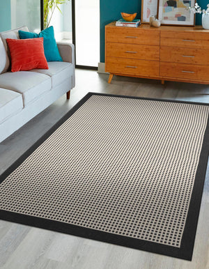Black 4' 1 x 6' 1 Outdoor Border Rectangle Area Rug Weather Resistant for Patio, Deck, Terrace, Balcony, Porch 100% Polypropylene Classic Bordered Carpet for Sale at Rug Engine