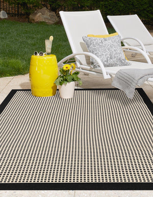 Black 7' 10 x 10' Outdoor Border Rectangle Area Rug Weather Resistant for Patio, Deck, Terrace, Balcony, Porch 100% Polypropylene Classic Bordered Carpet for Sale at Rug Engine