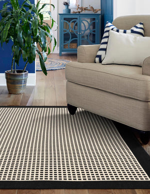 Black 9' x 12' Outdoor Border Rectangle Area Rug Weather Resistant for Patio, Deck, Terrace, Balcony, Porch 100% Polypropylene Classic Bordered Carpet for Sale at Rug Engine