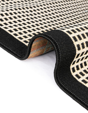 Black 6' 1 x 9' Outdoor Border Rectangle Area Rug Weather Resistant for Patio, Deck, Terrace, Balcony, Porch 100% Polypropylene Classic Bordered Carpet for Sale at Rug Engine