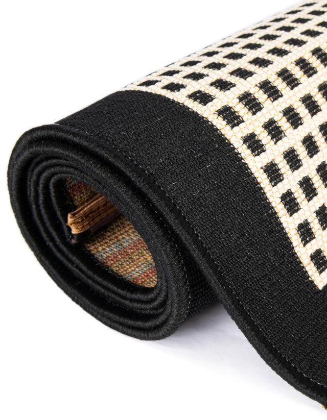 Black 4' 1 x 6' 1 Outdoor Border Rectangle Area Rug Weather Resistant for Patio, Deck, Terrace, Balcony, Porch 100% Polypropylene Classic Bordered Carpet for Sale at Rug Engine