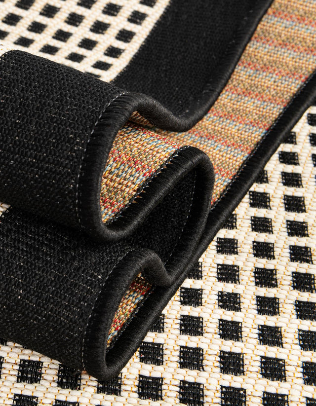 Black 4' 1 x 6' 1 Outdoor Border Rectangle Area Rug Weather Resistant for Patio, Deck, Terrace, Balcony, Porch 100% Polypropylene Classic Bordered Carpet for Sale at Rug Engine
