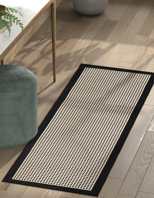 Black 2' 7 x 12' Outdoor Border Runner Area Rug Weather Resistant for Patio, Deck, Terrace, Balcony, Porch