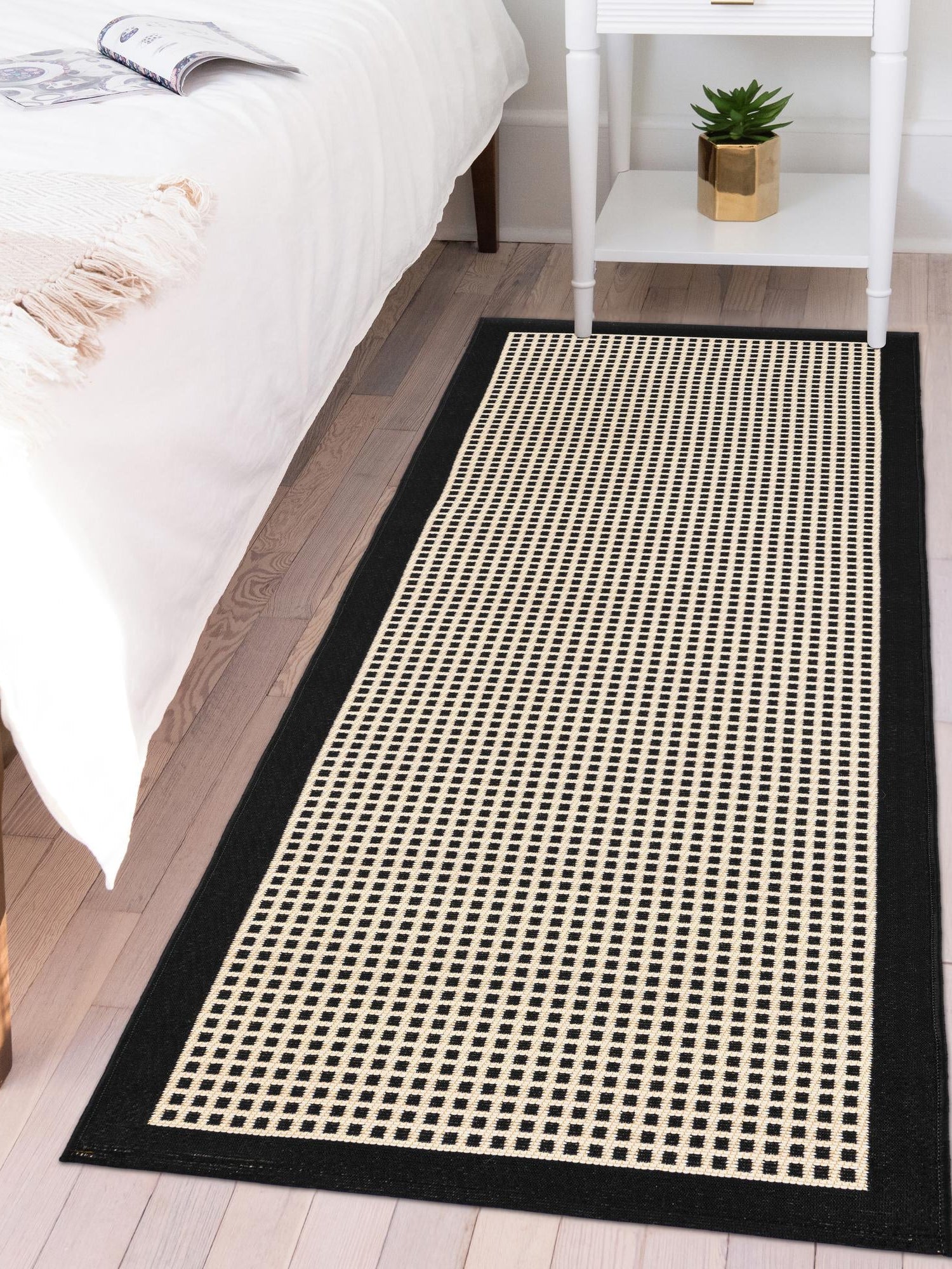 Black 2' 7 x 10' Outdoor Border Runner Area Rug Weather Resistant for Patio, Deck, Terrace, Balcony, Porch