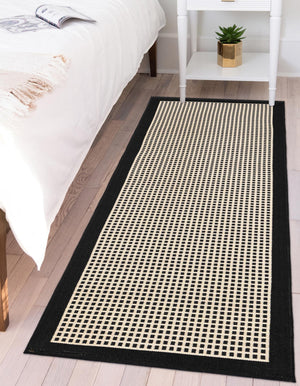 Black 2' 7 x 12' Outdoor Border Runner Area Rug Weather Resistant for Patio, Deck, Terrace, Balcony, Porch