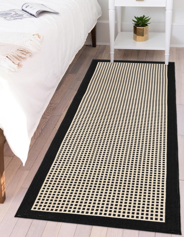 Black 2' 7 x 12' Outdoor Border Runner Area Rug Weather Resistant for Patio, Deck, Terrace, Balcony, Porch
