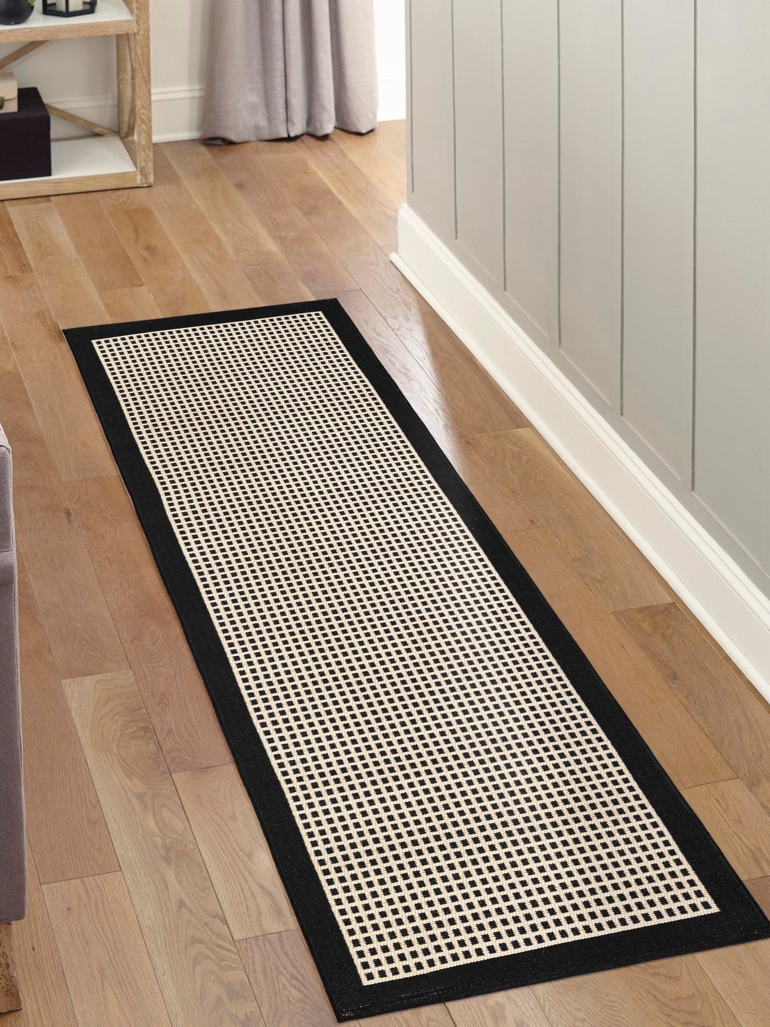 Black 2' 7 x 10' Outdoor Border Runner Area Rug Weather Resistant for Patio, Deck, Terrace, Balcony, Porch