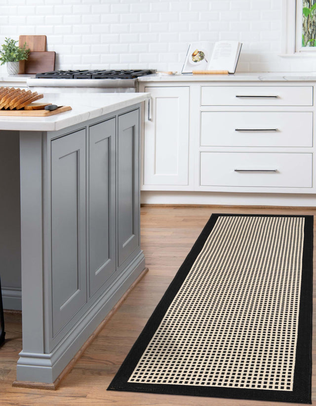Black 2' x 8' Outdoor Border Runner Area Rug Weather Resistant for Patio, Deck, Terrace, Balcony, Porch 100% Polypropylene Classic Bordered Carpet for Sale at Rug Engine