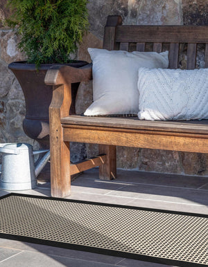 Black 2' x 8' Outdoor Border Runner Area Rug Weather Resistant for Patio, Deck, Terrace, Balcony, Porch 100% Polypropylene Classic Bordered Carpet for Sale at Rug Engine