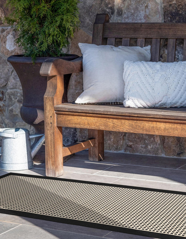 Black 2' x 8' Outdoor Border Runner Area Rug Weather Resistant for Patio, Deck, Terrace, Balcony, Porch 100% Polypropylene Classic Bordered Carpet for Sale at Rug Engine