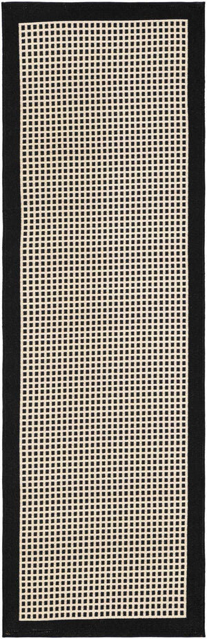 Black 2' x 6' 1 Outdoor Border Runner Area Rug Weather Resistant for Patio, Deck, Terrace, Balcony, Porch 100% Polypropylene Classic Bordered Carpet for Sale at Rug Engine