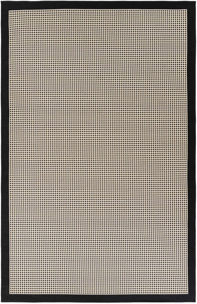 Black 6' 1 x 9' Outdoor Border Rectangle Area Rug Weather Resistant for Patio, Deck, Terrace, Balcony, Porch 100% Polypropylene Classic Bordered Carpet for Sale at Rug Engine